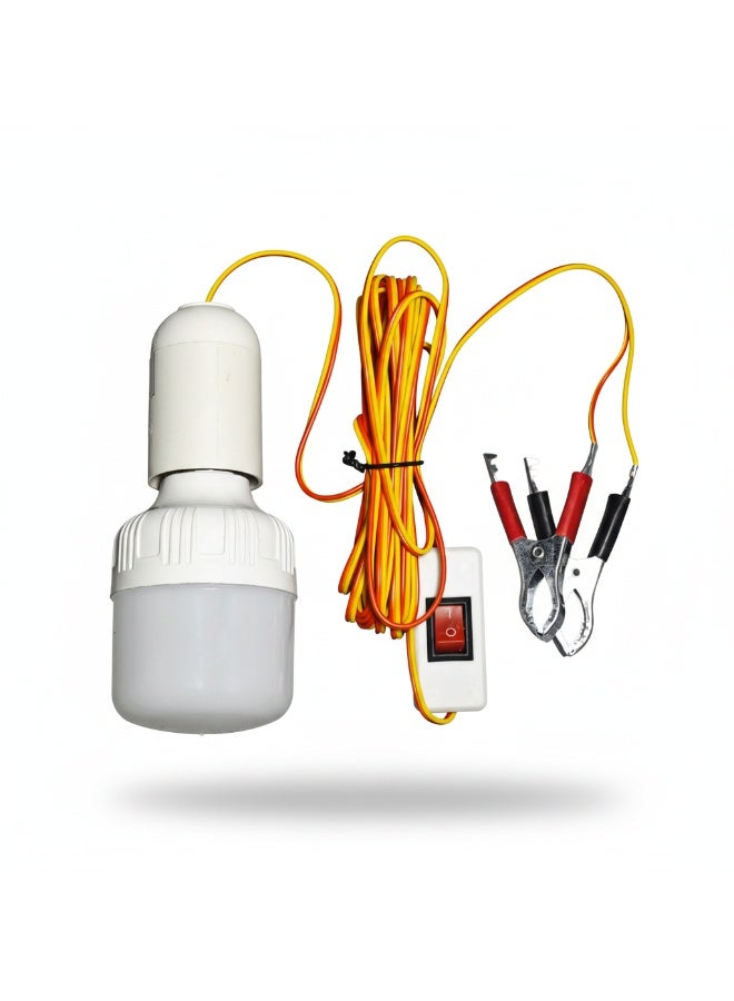 12V 12W LED Bulb Light with 1.2m Cable and Alligator Clips - DC Operated Portable Lamp for Camping, Fishing, Solar Systems, and Emergency Lighting - Image 2